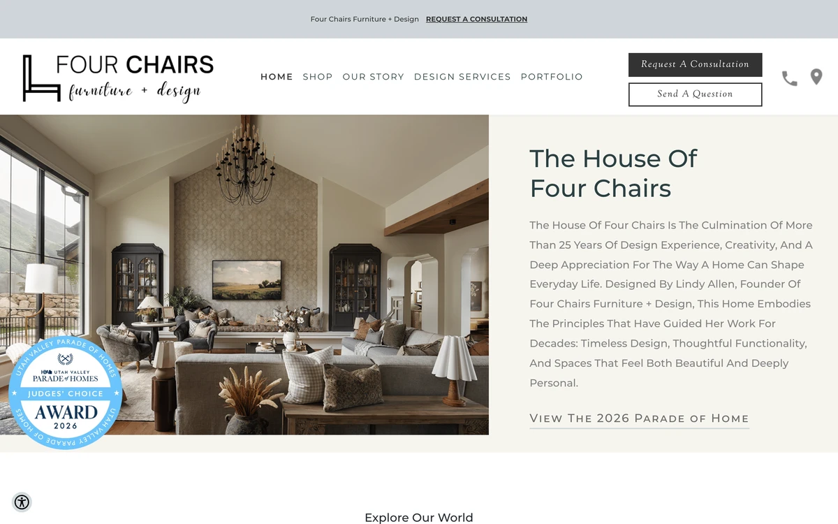 Four Chairs Furniture + Design website, designed and built by Jaxon Carroll